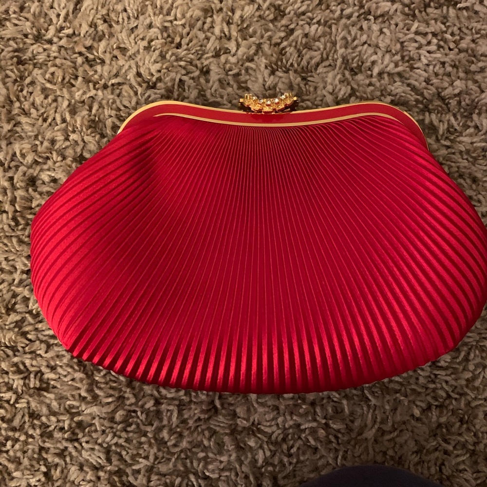 Red silk accordion clutch